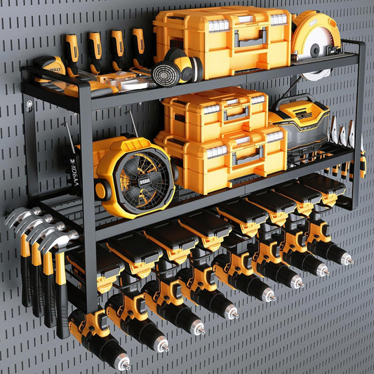 JOIRACK Power Tool Organizer & Storage Wall Mount - Heavy Duty Metal 8 Drill Holder, 3 Layer Premium Garage Utility Power Tool Rack &Tool Shelf，Great as Gifts
